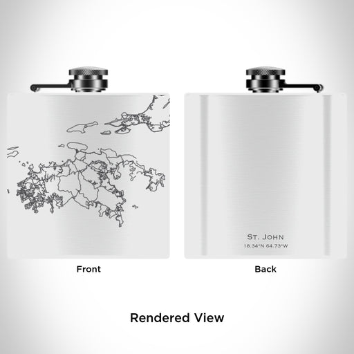 Rendered View of St. John U.S. Virgin Islands Map Engraving on 6oz Stainless Steel Flask in White