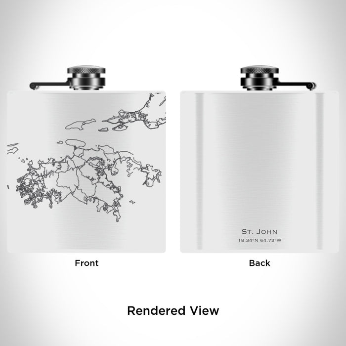 Rendered View of St. John U.S. Virgin Islands Map Engraving on 6oz Stainless Steel Flask in White