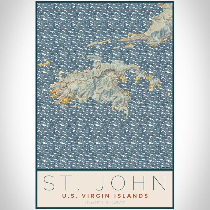 St. John U.S. Virgin Islands Map Print Portrait Orientation in Woodblock Style With Shaded Background