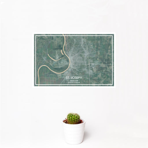 12x18 St. Joseph Missouri Map Print Landscape Orientation in Afternoon Style With Small Cactus Plant in White Planter