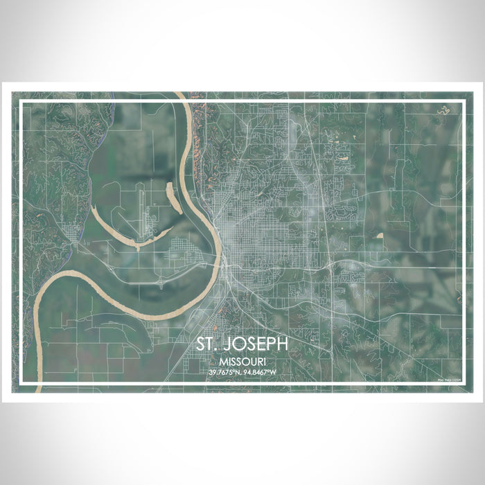 St. Joseph Missouri Map Print Landscape Orientation in Afternoon Style With Shaded Background