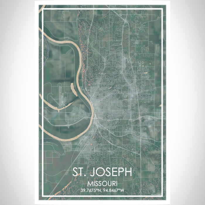 St. Joseph Missouri Map Print Portrait Orientation in Afternoon Style With Shaded Background