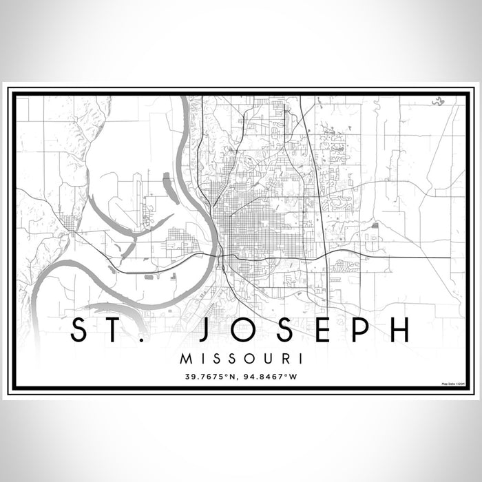 St. Joseph Missouri Map Print Landscape Orientation in Classic Style With Shaded Background