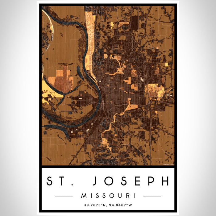 St. Joseph Missouri Map Print Portrait Orientation in Ember Style With Shaded Background