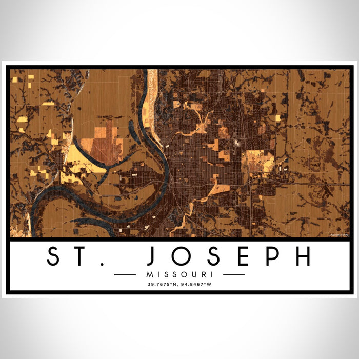 St. Joseph Missouri Map Print Landscape Orientation in Ember Style With Shaded Background