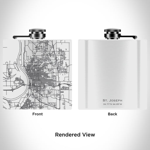 Rendered View of St. Joseph Missouri Map Engraving on 6oz Stainless Steel Flask in White