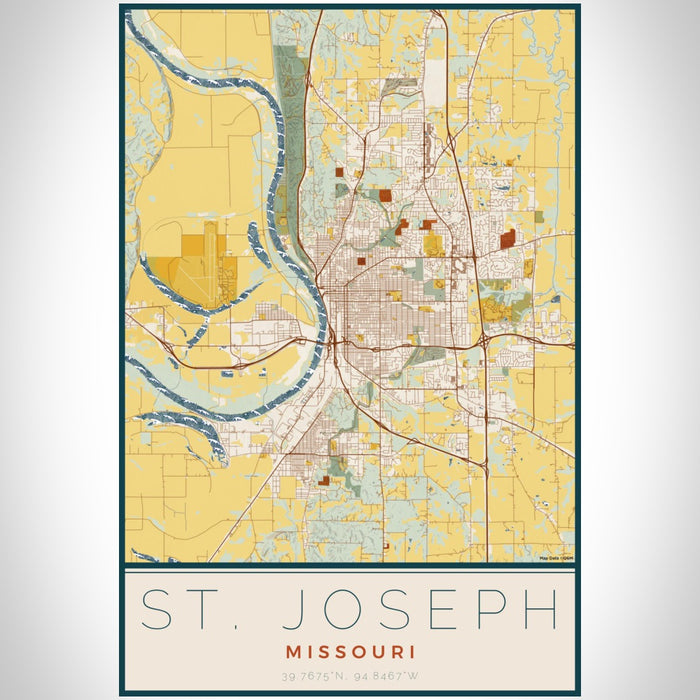 St. Joseph Missouri Map Print Portrait Orientation in Woodblock Style With Shaded Background