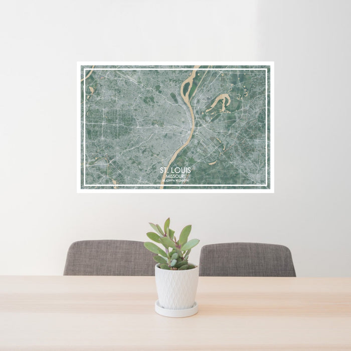 24x36 St. Louis Missouri Map Print Lanscape Orientation in Afternoon Style Behind 2 Chairs Table and Potted Plant