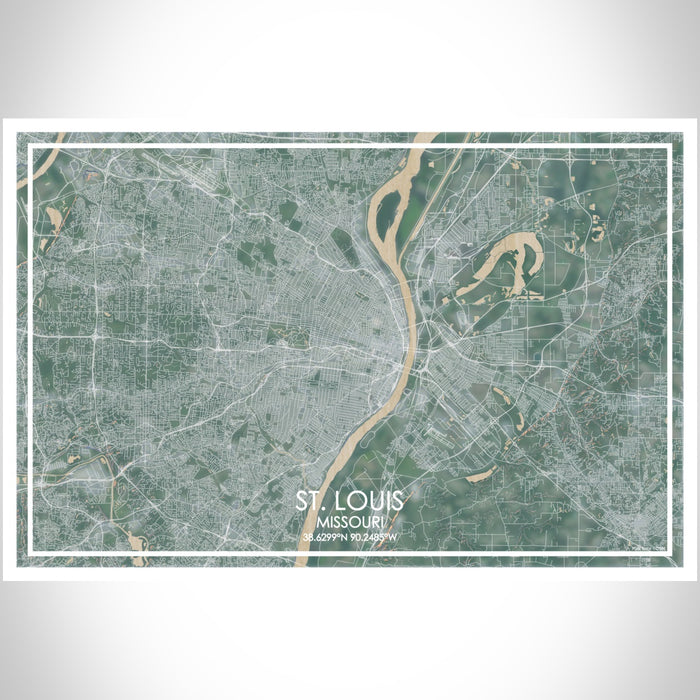 St. Louis Missouri Map Print Landscape Orientation in Afternoon Style With Shaded Background
