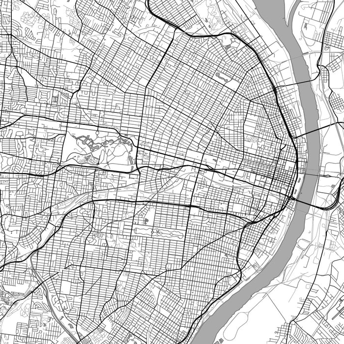 St. Louis Missouri Map Print in Classic Style Zoomed In Close Up Showing Details