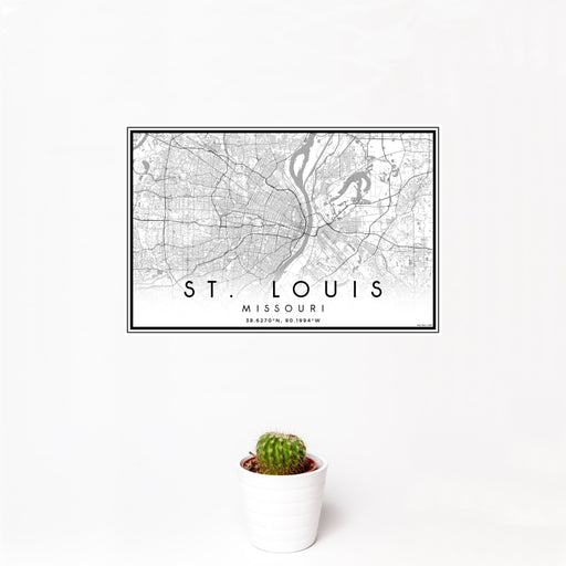12x18 St. Louis Missouri Map Print Landscape Orientation in Classic Style With Small Cactus Plant in White Planter