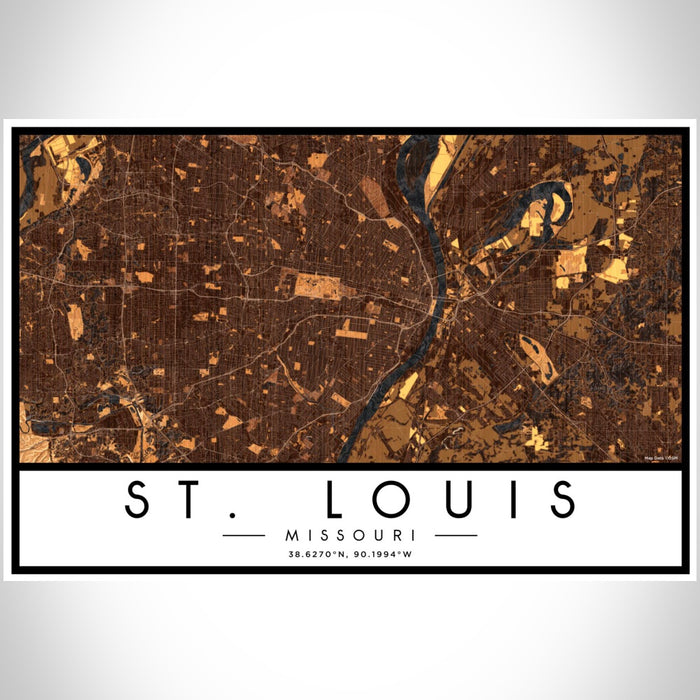 St. Louis Missouri Map Print Landscape Orientation in Ember Style With Shaded Background