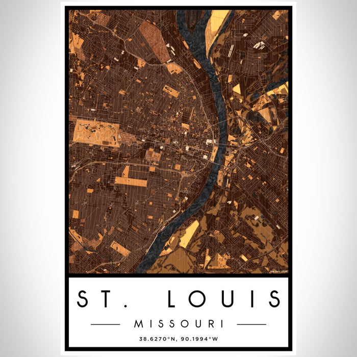 St. Louis Missouri Map Print Portrait Orientation in Ember Style With Shaded Background
