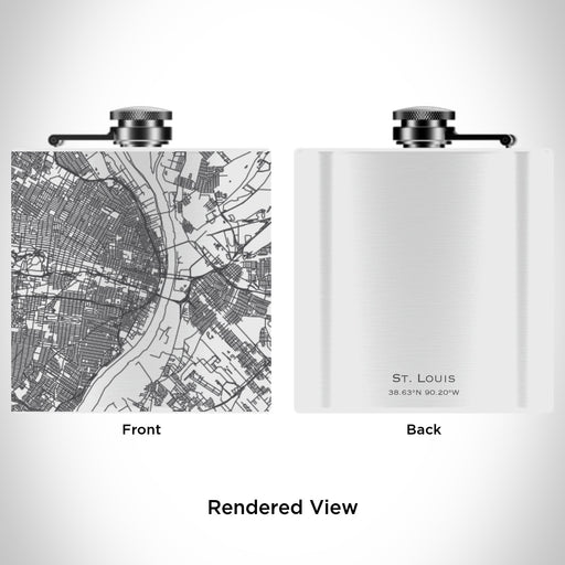 Rendered View of St. Louis Missouri Map Engraving on 6oz Stainless Steel Flask in White