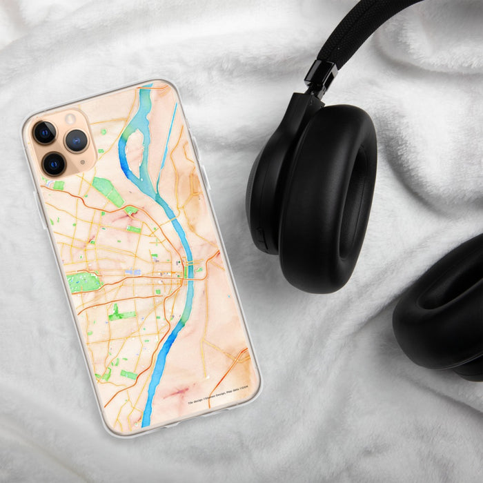 Custom St. Louis Missouri Map Phone Case in Watercolor on Table with Black Headphones