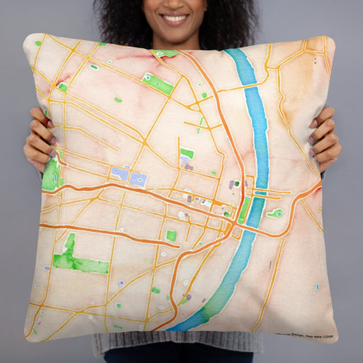 Person holding 22x22 Custom St. Louis Missouri Map Throw Pillow in Watercolor