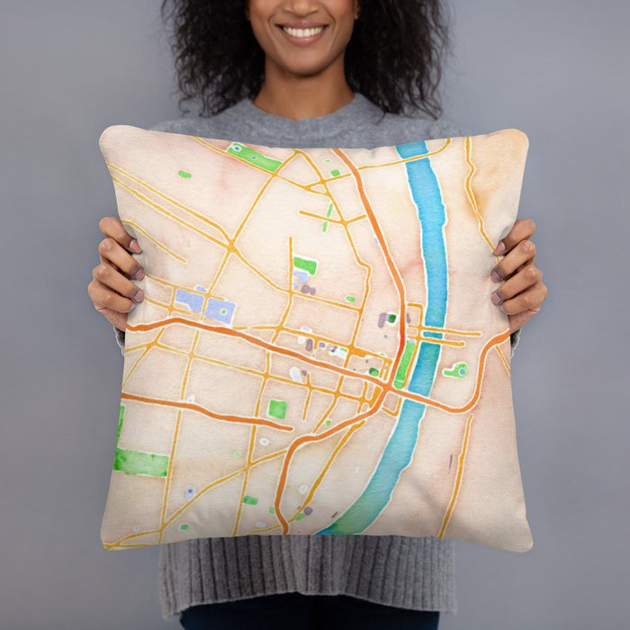 Person holding 18x18 Custom St. Louis Missouri Map Throw Pillow in Watercolor