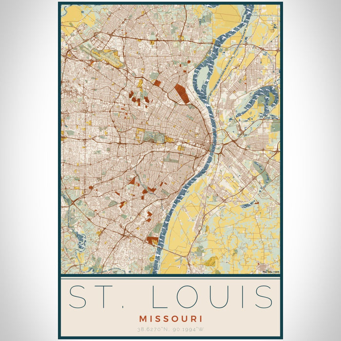 St. Louis Missouri Map Print Portrait Orientation in Woodblock Style With Shaded Background