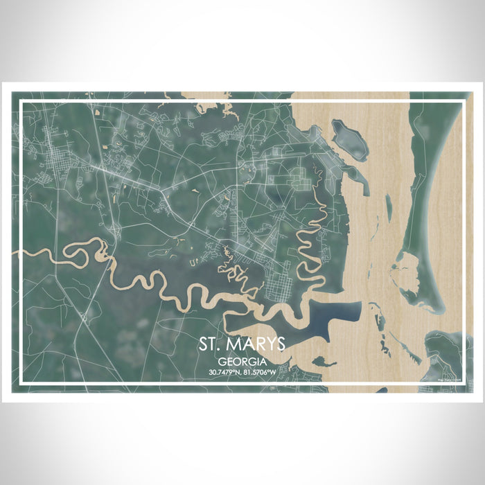 St. Marys Georgia Map Print Landscape Orientation in Afternoon Style With Shaded Background
