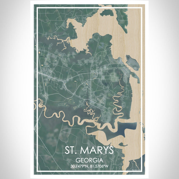 St. Marys Georgia Map Print Portrait Orientation in Afternoon Style With Shaded Background
