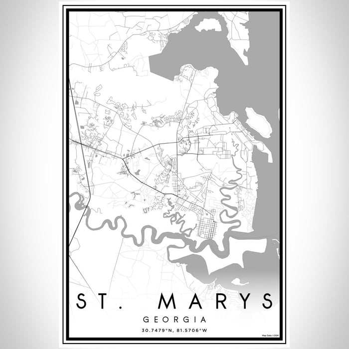 St. Marys Georgia Map Print Portrait Orientation in Classic Style With Shaded Background