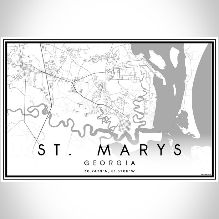 St. Marys Georgia Map Print Landscape Orientation in Classic Style With Shaded Background