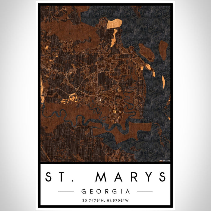 St. Marys Georgia Map Print Portrait Orientation in Ember Style With Shaded Background