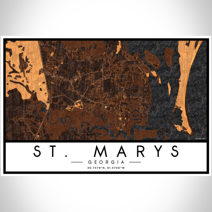 St. Marys Georgia Map Print Landscape Orientation in Ember Style With Shaded Background