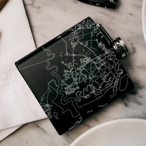 St. Marys Georgia Custom Engraved City Map Inscription Coordinates on 6oz Stainless Steel Flask in Black
