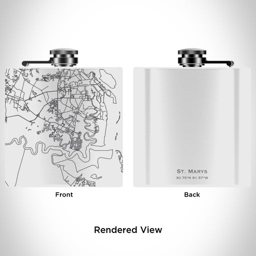 Rendered View of St. Marys Georgia Map Engraving on 6oz Stainless Steel Flask in White