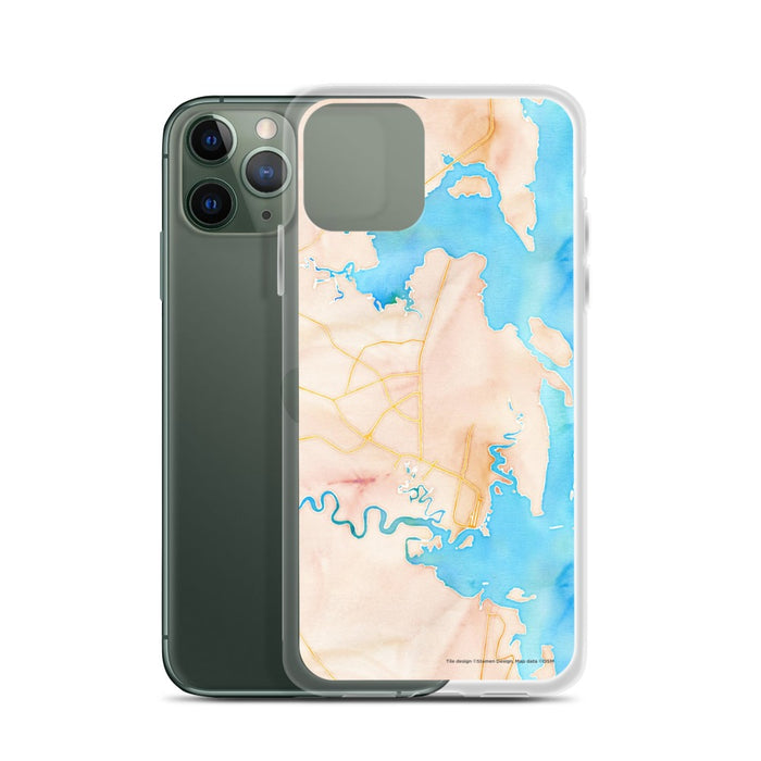 Custom St. Marys Georgia Map Phone Case in Watercolor on Table with Laptop and Plant