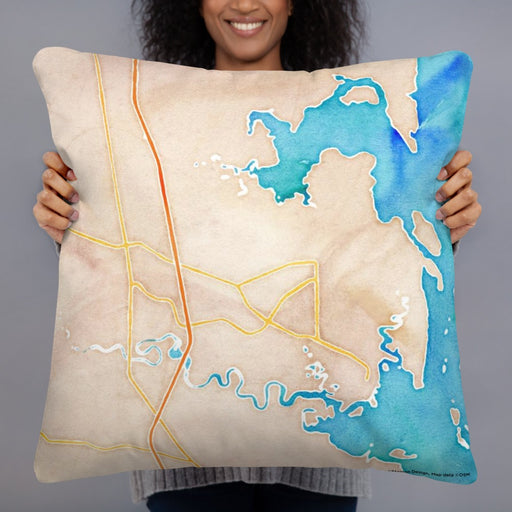 Person holding 22x22 Custom St. Marys Georgia Map Throw Pillow in Watercolor