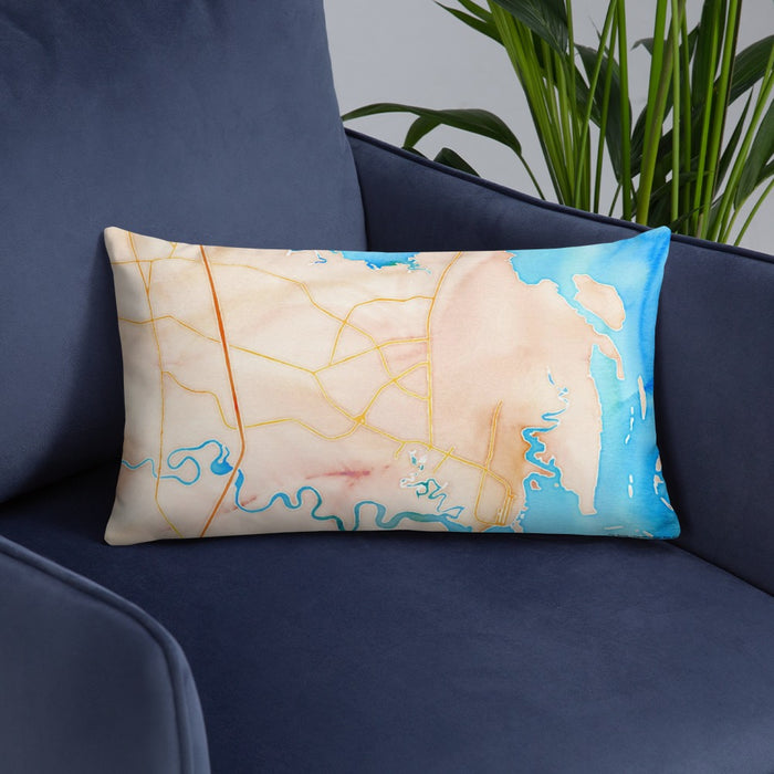 Custom St. Marys Georgia Map Throw Pillow in Watercolor on Blue Colored Chair