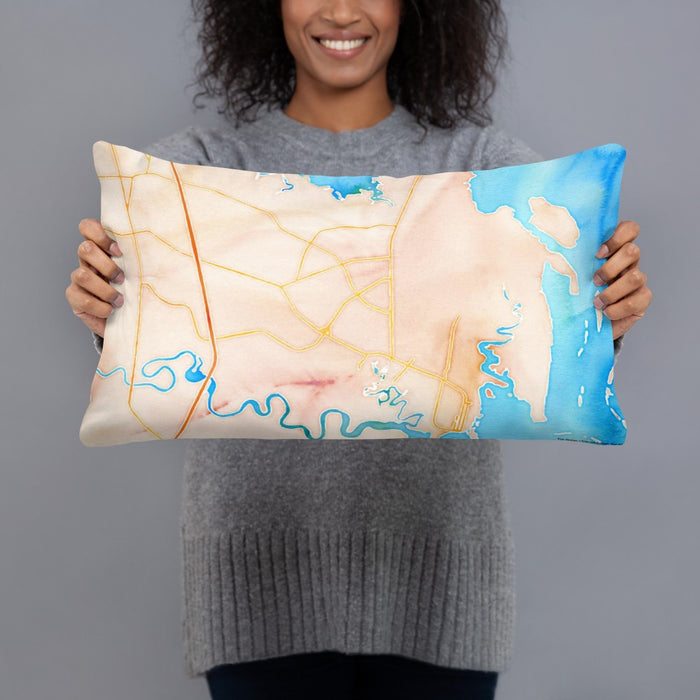 Person holding 20x12 Custom St. Marys Georgia Map Throw Pillow in Watercolor