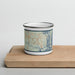 Front View Custom St. Marys Georgia Map Enamel Mug in Woodblock on Cutting Board