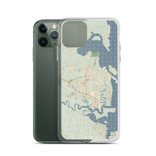 Custom St. Marys Georgia Map Phone Case in Woodblock on Table with Laptop and Plant