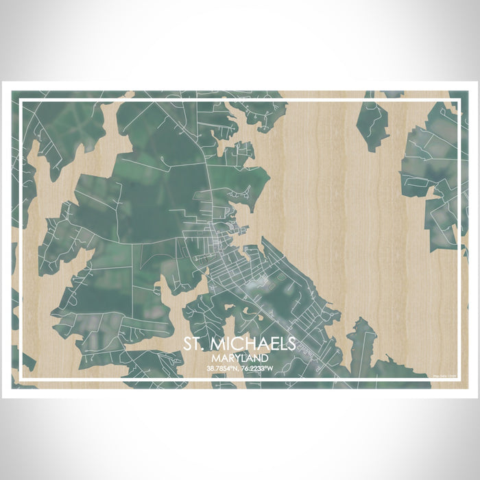 St. Michaels Maryland Map Print Landscape Orientation in Afternoon Style With Shaded Background