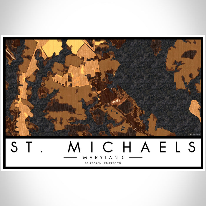 St. Michaels Maryland Map Print Landscape Orientation in Ember Style With Shaded Background