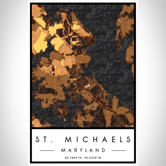 St. Michaels Maryland Map Print Portrait Orientation in Ember Style With Shaded Background