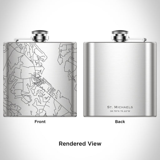 Rendered View of St. Michaels Maryland Map Engraving on 6oz Stainless Steel Flask
