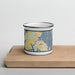 Front View Custom St. Michaels Maryland Map Enamel Mug in Woodblock on Cutting Board