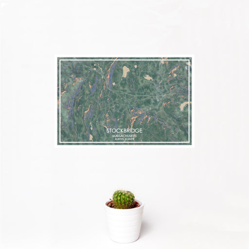 12x18 Stockbridge Massachusetts Map Print Landscape Orientation in Afternoon Style With Small Cactus Plant in White Planter