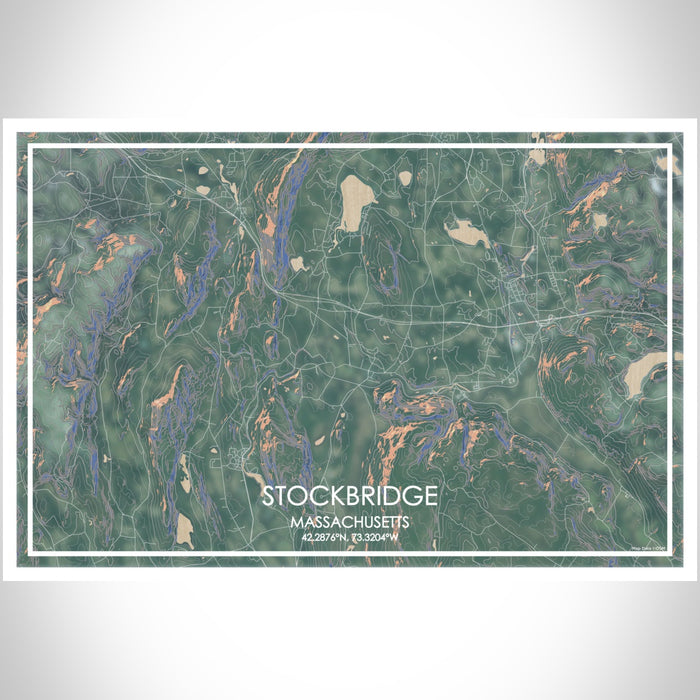 Stockbridge Massachusetts Map Print Landscape Orientation in Afternoon Style With Shaded Background