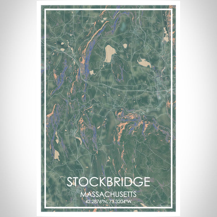 Stockbridge Massachusetts Map Print Portrait Orientation in Afternoon Style With Shaded Background