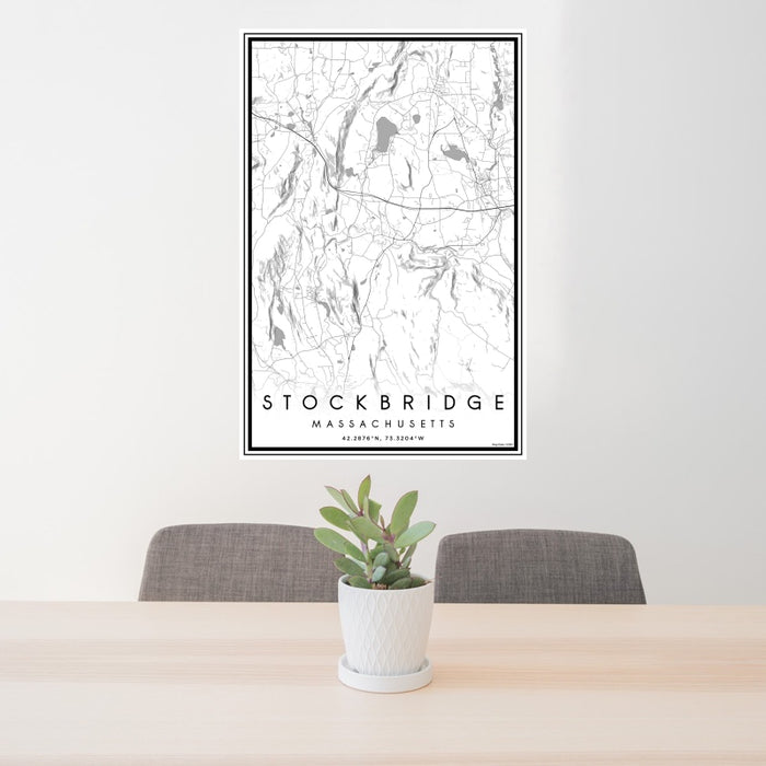 24x36 Stockbridge Massachusetts Map Print Portrait Orientation in Classic Style Behind 2 Chairs Table and Potted Plant