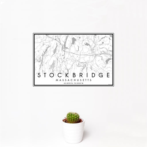 12x18 Stockbridge Massachusetts Map Print Landscape Orientation in Classic Style With Small Cactus Plant in White Planter