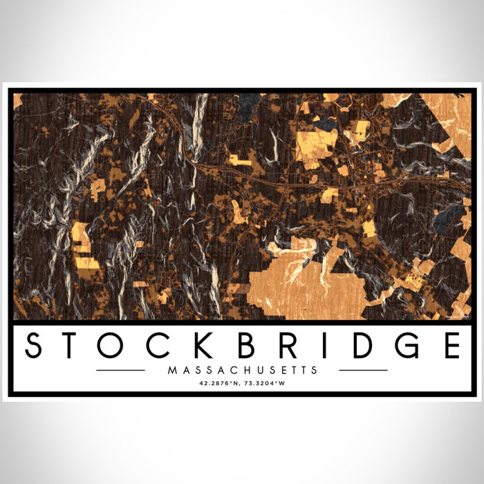 Stockbridge Massachusetts Map Print Landscape Orientation in Ember Style With Shaded Background