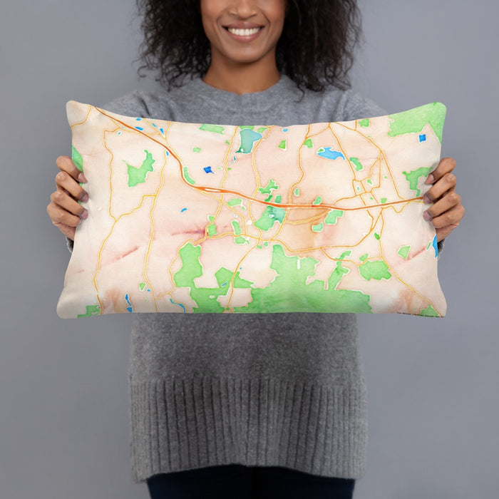 Person holding 20x12 Custom Stockbridge Massachusetts Map Throw Pillow in Watercolor