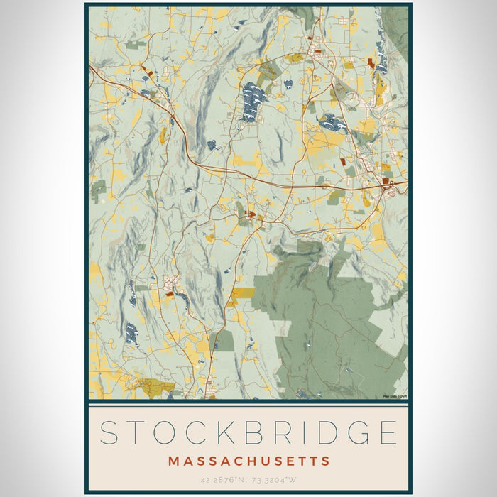 Stockbridge Massachusetts Map Print Portrait Orientation in Woodblock Style With Shaded Background