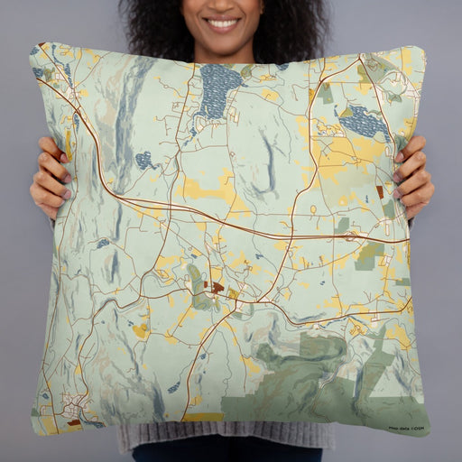 Person holding 22x22 Custom Stockbridge Massachusetts Map Throw Pillow in Woodblock
